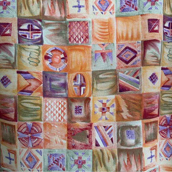 2X Vintage blouse w/ shoulder pads, grid pattern in peach, mint green, lavender - Picture 2 of 5